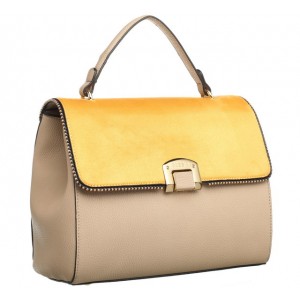  Two Tone Tote With Gold Metal Lock- Taupe