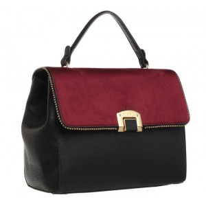 Two Tone Tote With Gold Metal Lock- Black