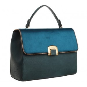 Two Tone Tote With Gold Metal Lock- Navy 