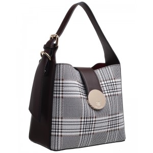 Coffee Checkered Buckle Handle Tote Bag