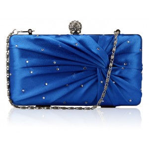 Blue Satin Crystal Clasp Evening Evening Clutch Bag