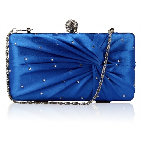 Blue Satin Crystal Clasp Evening Evening Clutch Bag