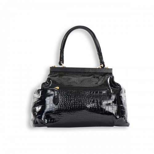 Claudia Canova Black Croc Print Handbag