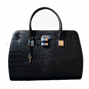 Elegant Moc Croc Egyptian Black Leather Hand Bag