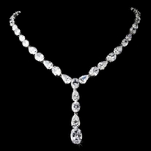 Glamorous Silver Clear Cubic Zirconia Crystal Necklace