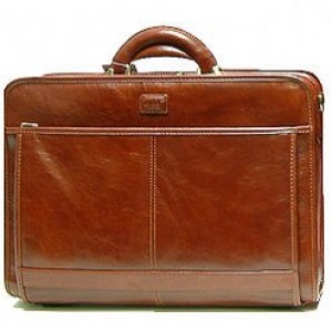Leather Compact Laptop Briefcase Brown