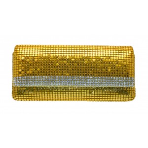 Medium to Small Sized Dimonate Chainmail Clutch Bag with Long Chain GOLD
