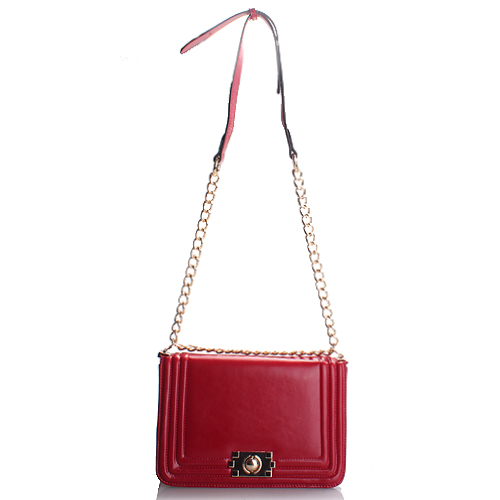 Red Chain Leather Hand Bag