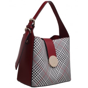 Red Checkered Buckle Handle Tote Bag